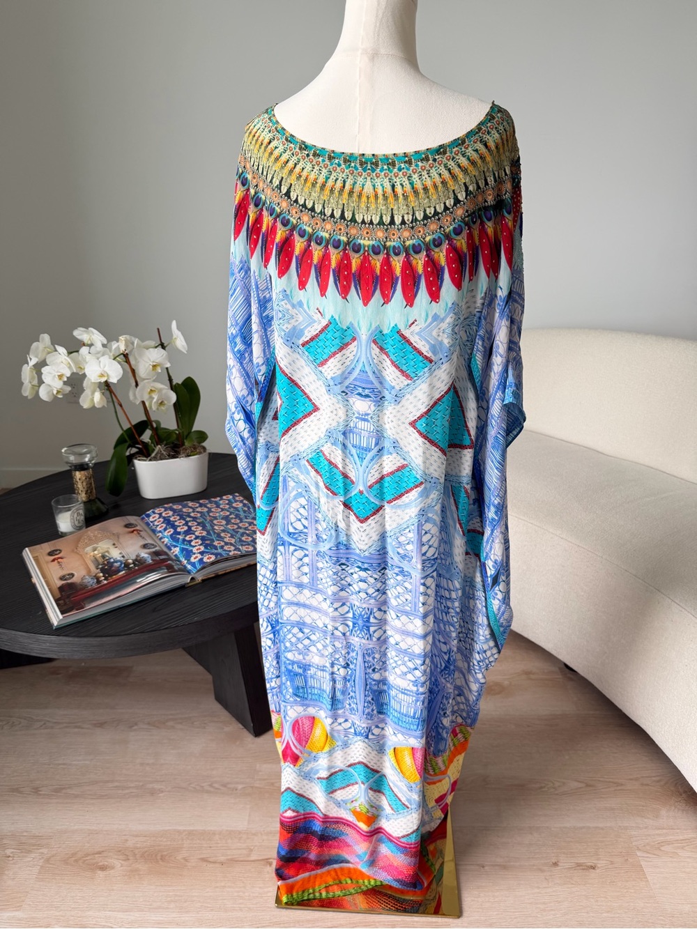 Camilla Silk Crystal Embellished Caftan Kaftan One Size NWT $600 Resort Cover Up - Picture 12 of 17